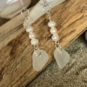 SEAGLASS & Freshwater Pearl Sterling Earrings
